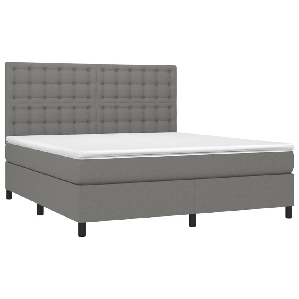 vidaXL Cama box spring con colchón tela gris oscuro 180x200 cm