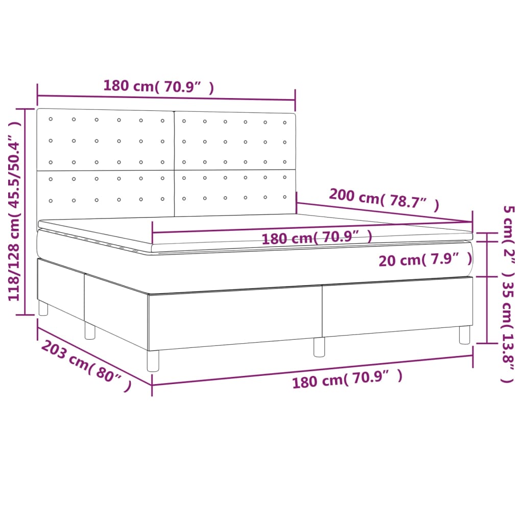 vidaXL Cama box spring con colchón tela gris oscuro 180x200 cm