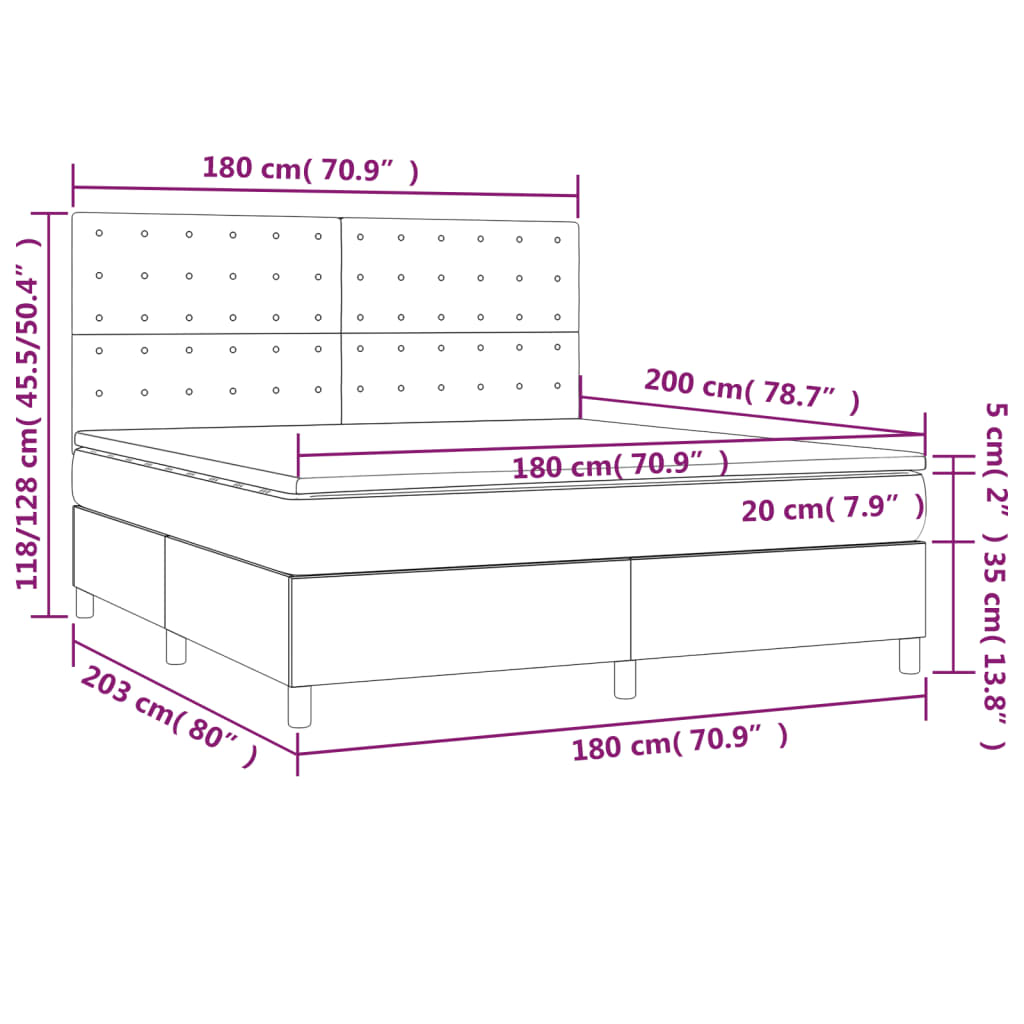 vidaXL Cama box spring con colchón tela negro 180x200 cm