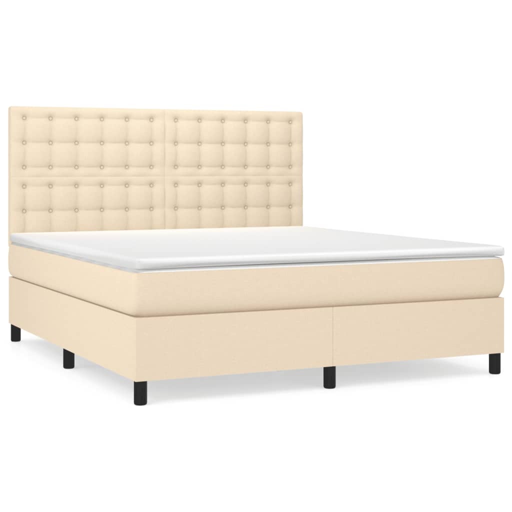 vidaXL Cama box spring con colchón tela color crema 180x200 cm