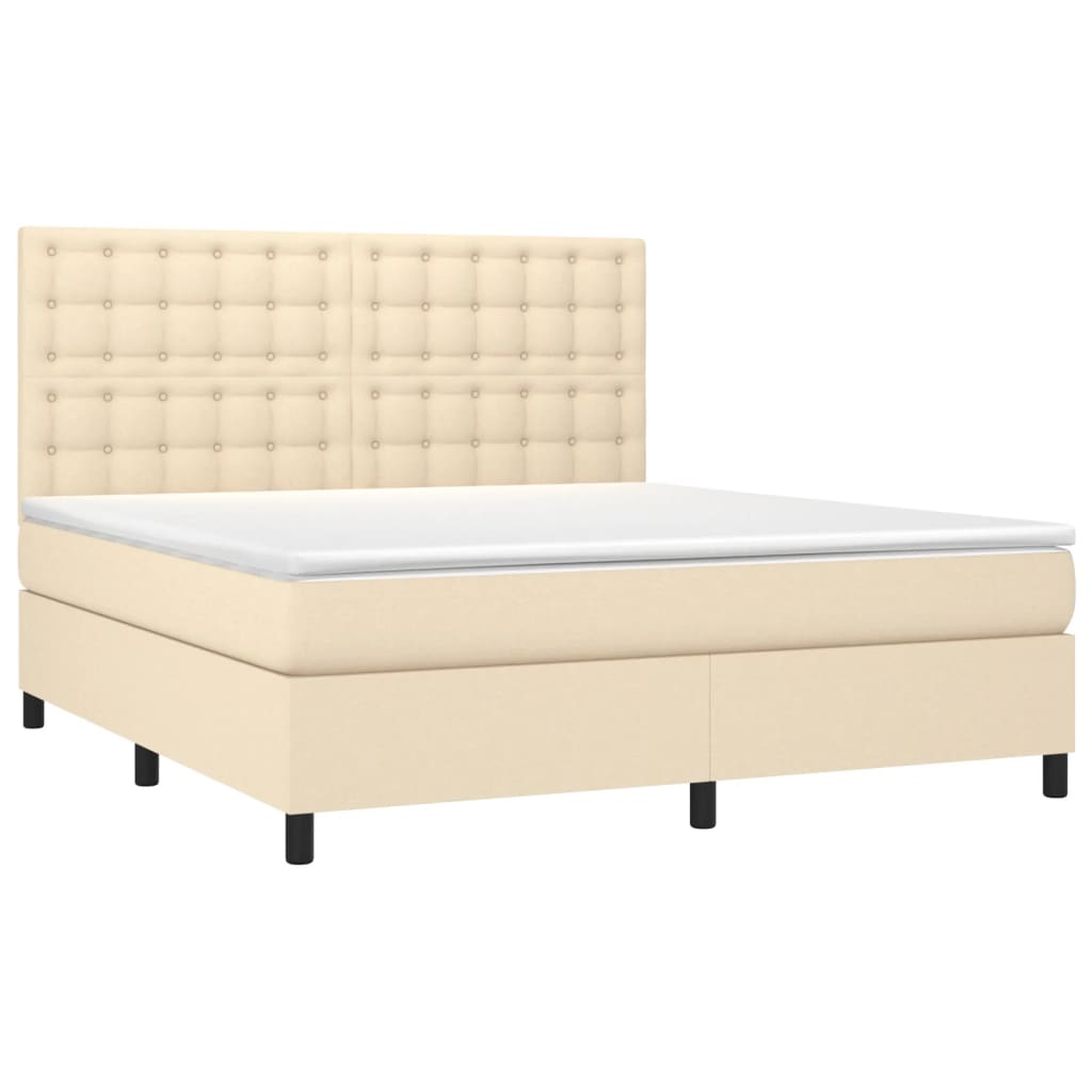 vidaXL Cama box spring con colchón tela color crema 180x200 cm