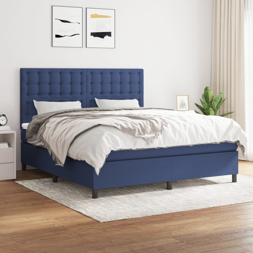 vidaXL Cama box spring con colchón tela azul 180x200 cm