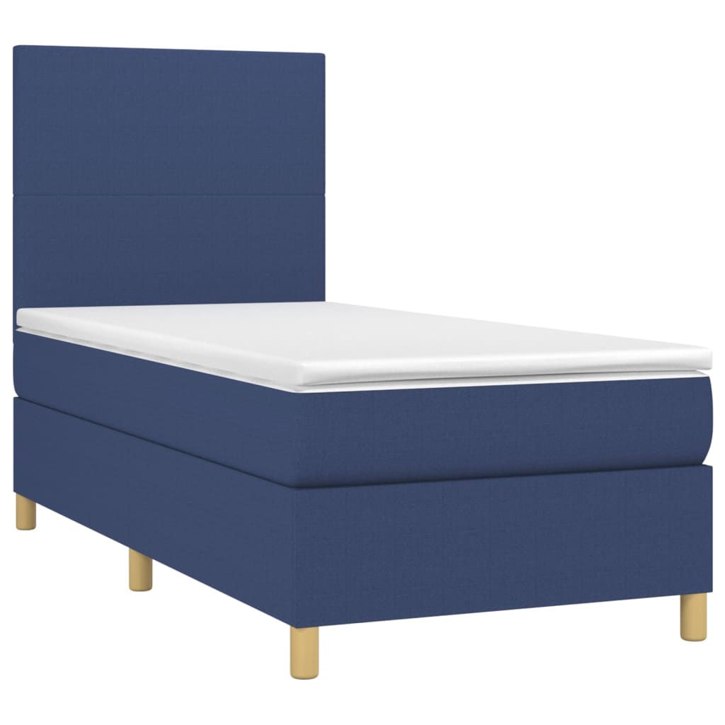 vidaXL Cama box spring con colchón tela azul 90x190 cm