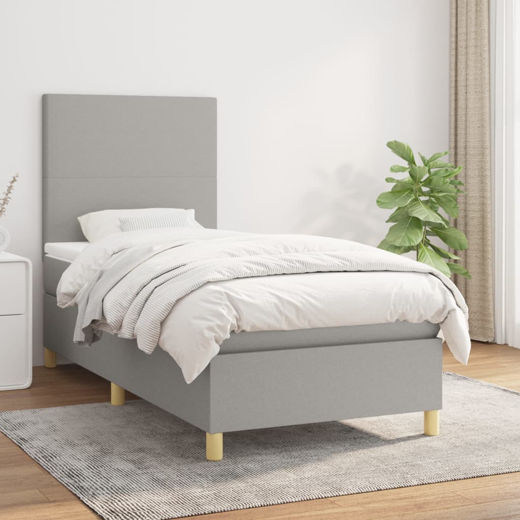 vidaXL Cama box spring con colchón tela gris claro 90x200 cm