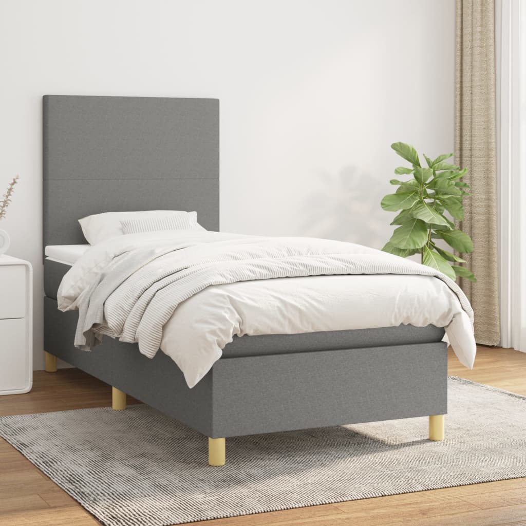 vidaXL Cama box spring con colchón tela gris oscuro 100x200 cm