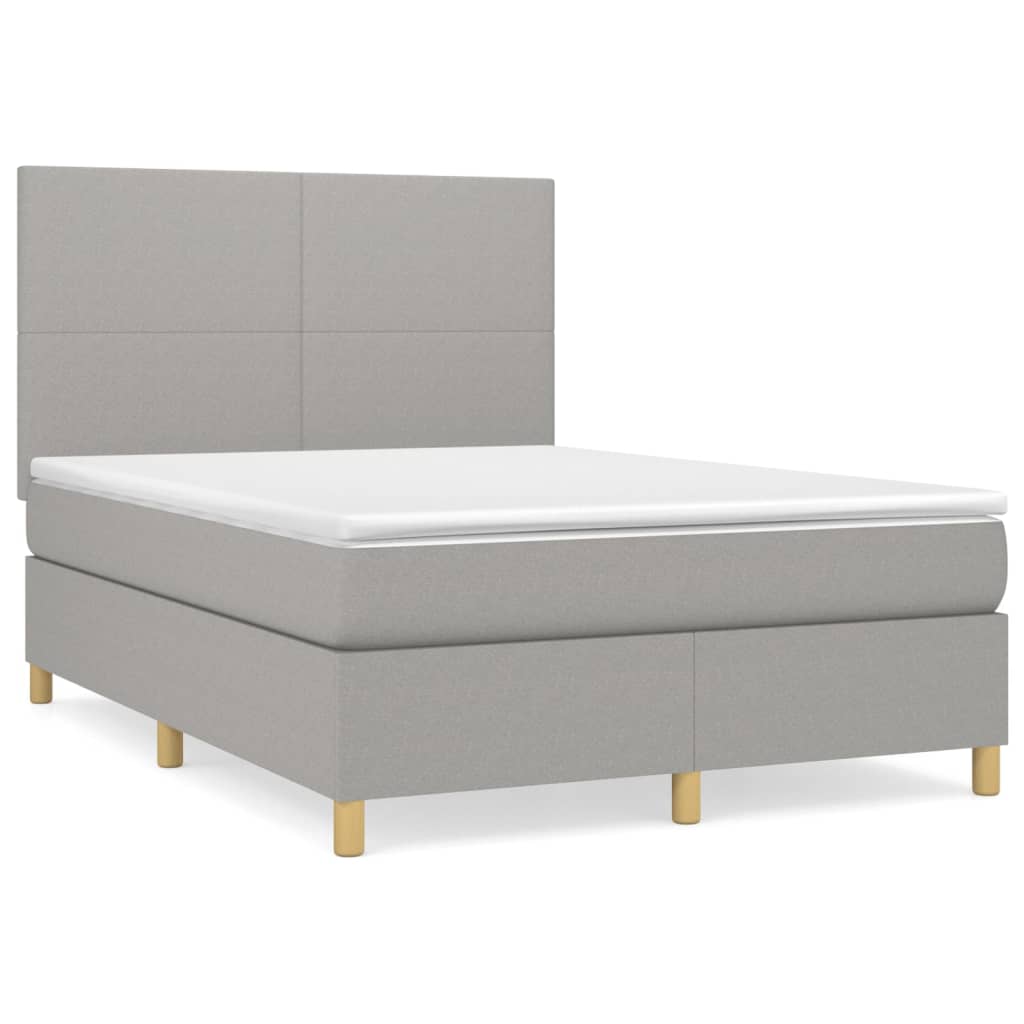 vidaXL Cama box spring con colchón tela gris claro 140x200 cm