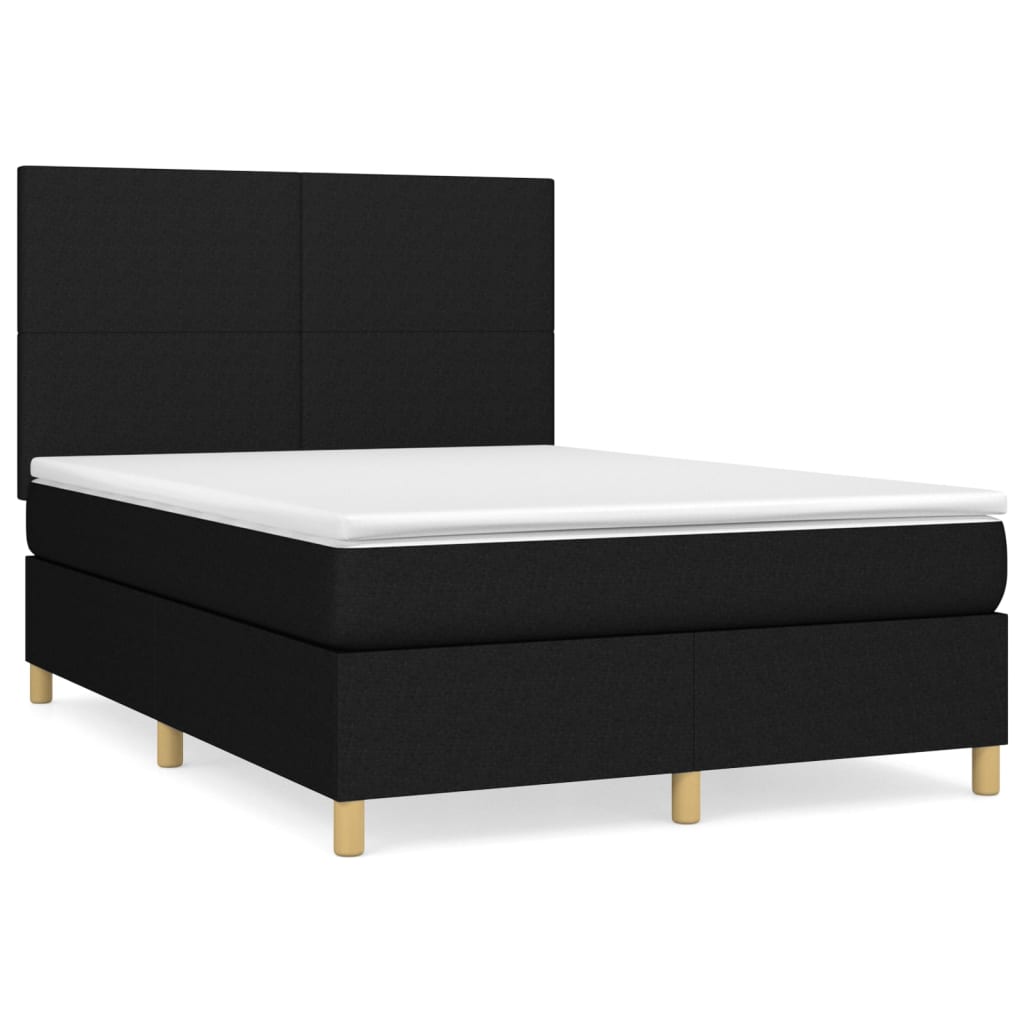 vidaXL Cama box spring con colchón tela negro 140x200 cm