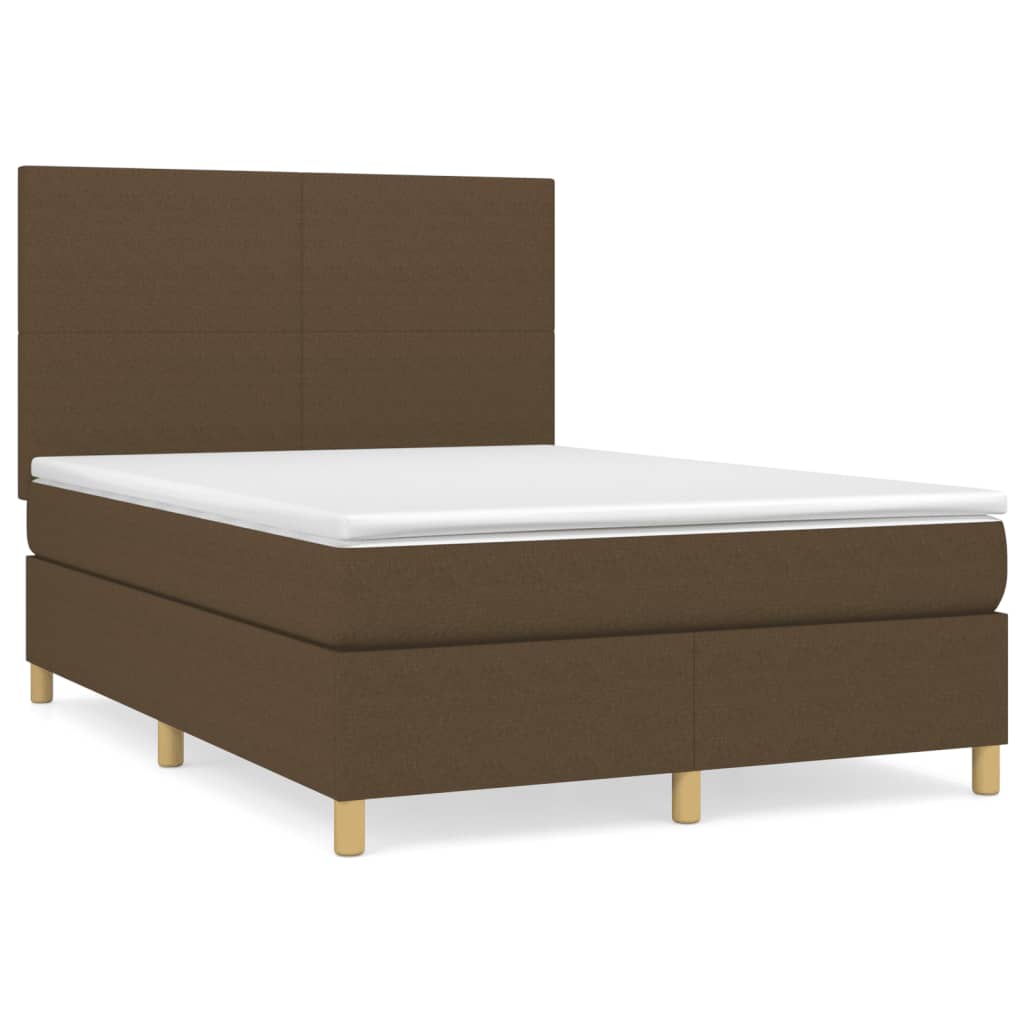 vidaXL Cama box spring con colchón tela marrón oscuro 140x200 cm