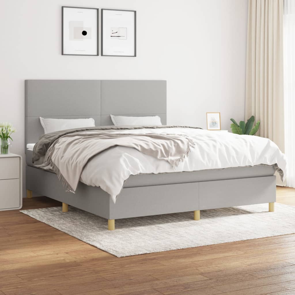 vidaXL Cama box spring con colchón tela gris claro 160x200 cm