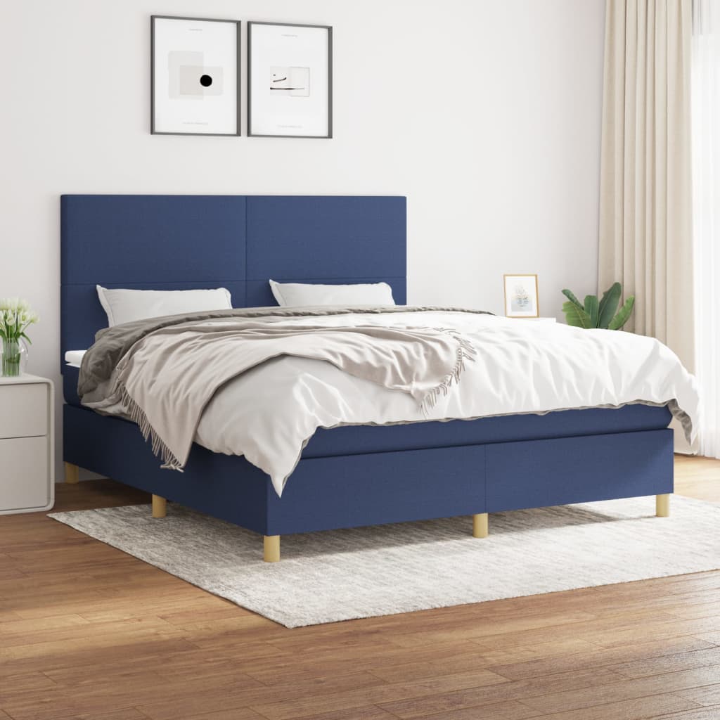 vidaXL Cama box spring con colchón tela azul 180x200 cm