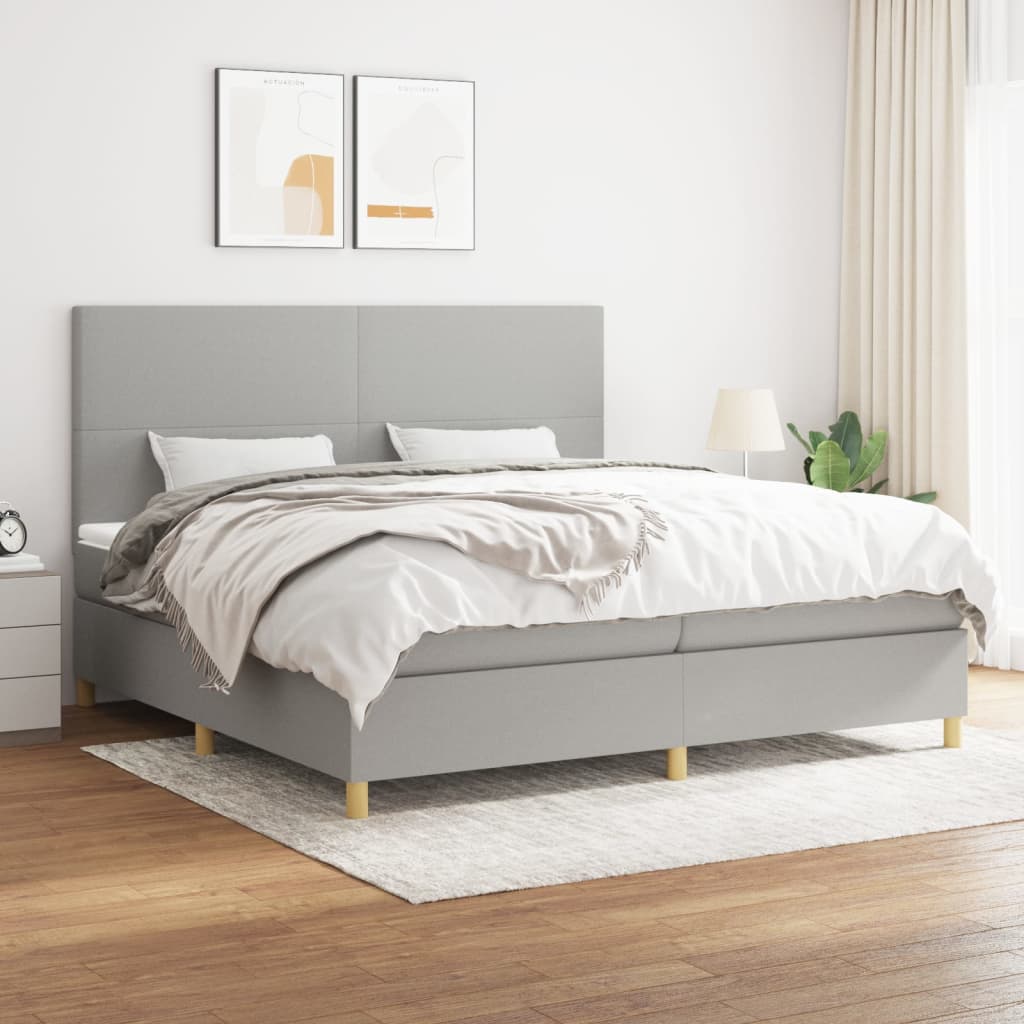 vidaXL Cama box spring con colchón tela gris claro 200x200 cm