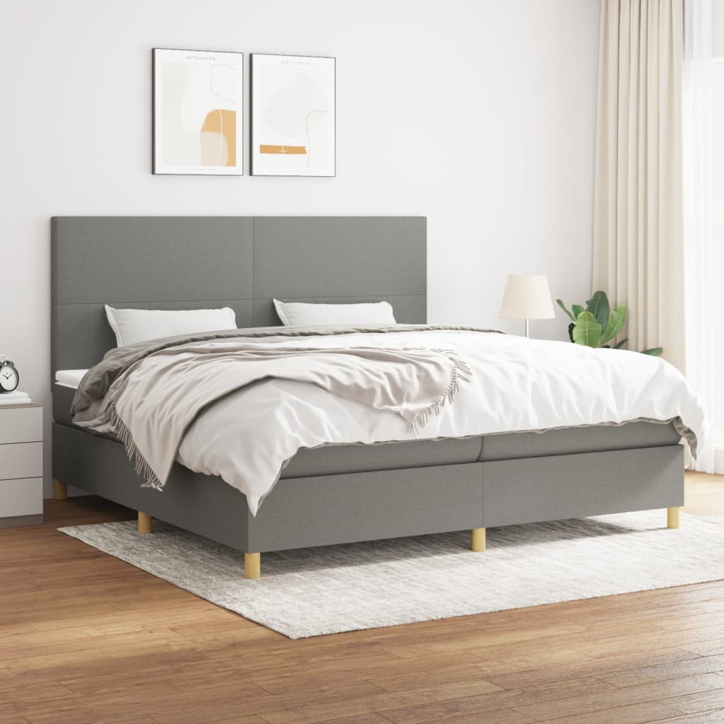 vidaXL Cama box spring con colchón tela gris oscuro 200x200 cm