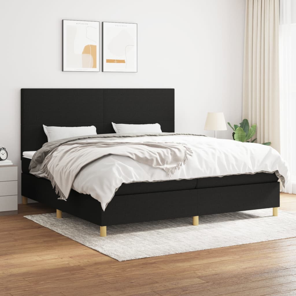 vidaXL Cama box spring con colchón tela negro 200x200 cm