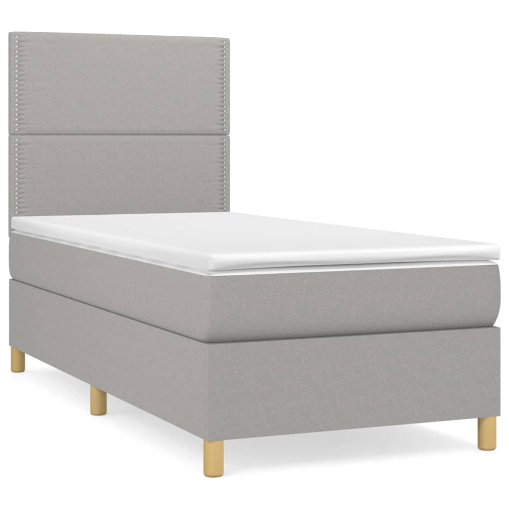 vidaXL Cama box spring con colchón tela gris claro 90x200 cm