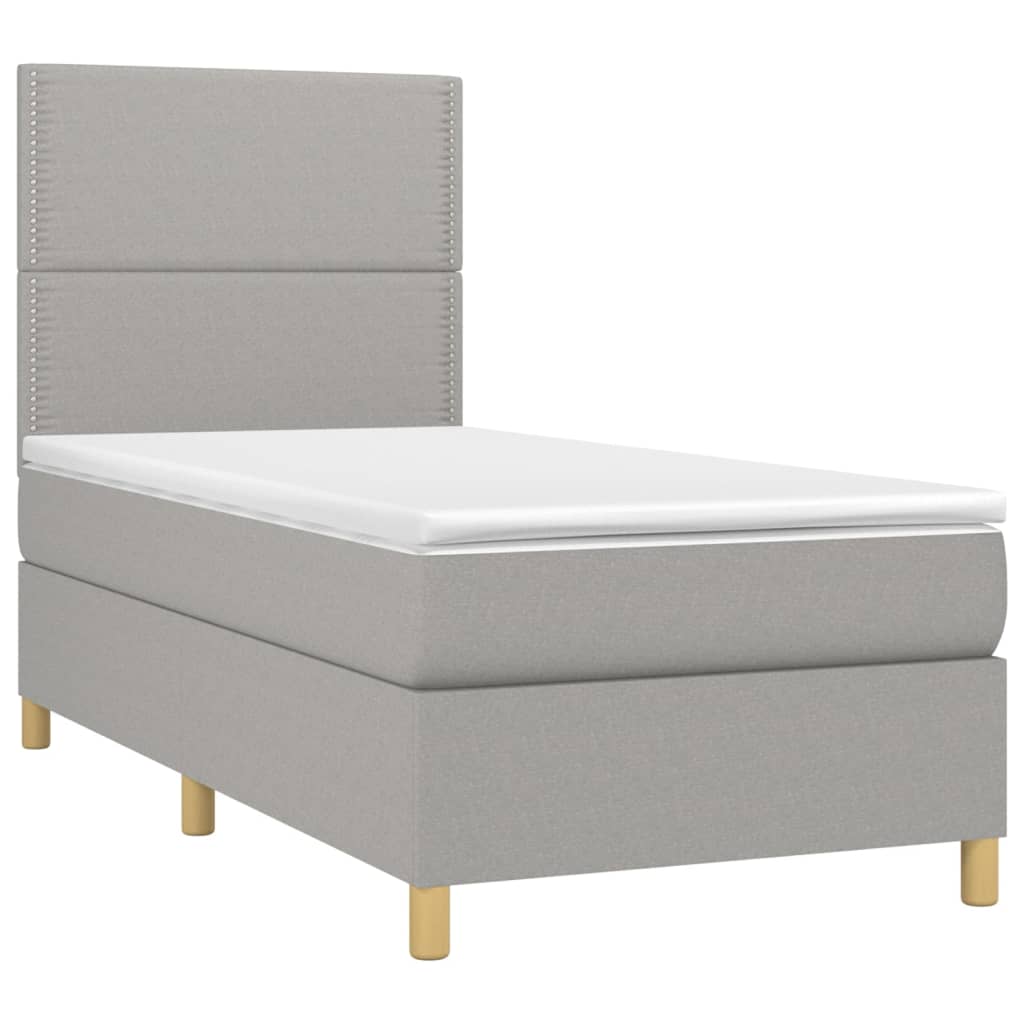 vidaXL Cama box spring con colchón tela gris claro 90x200 cm