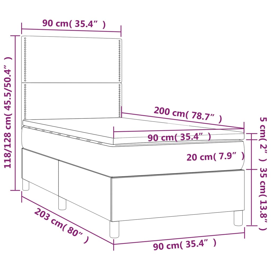 vidaXL Cama box spring con colchón tela gris claro 90x200 cm