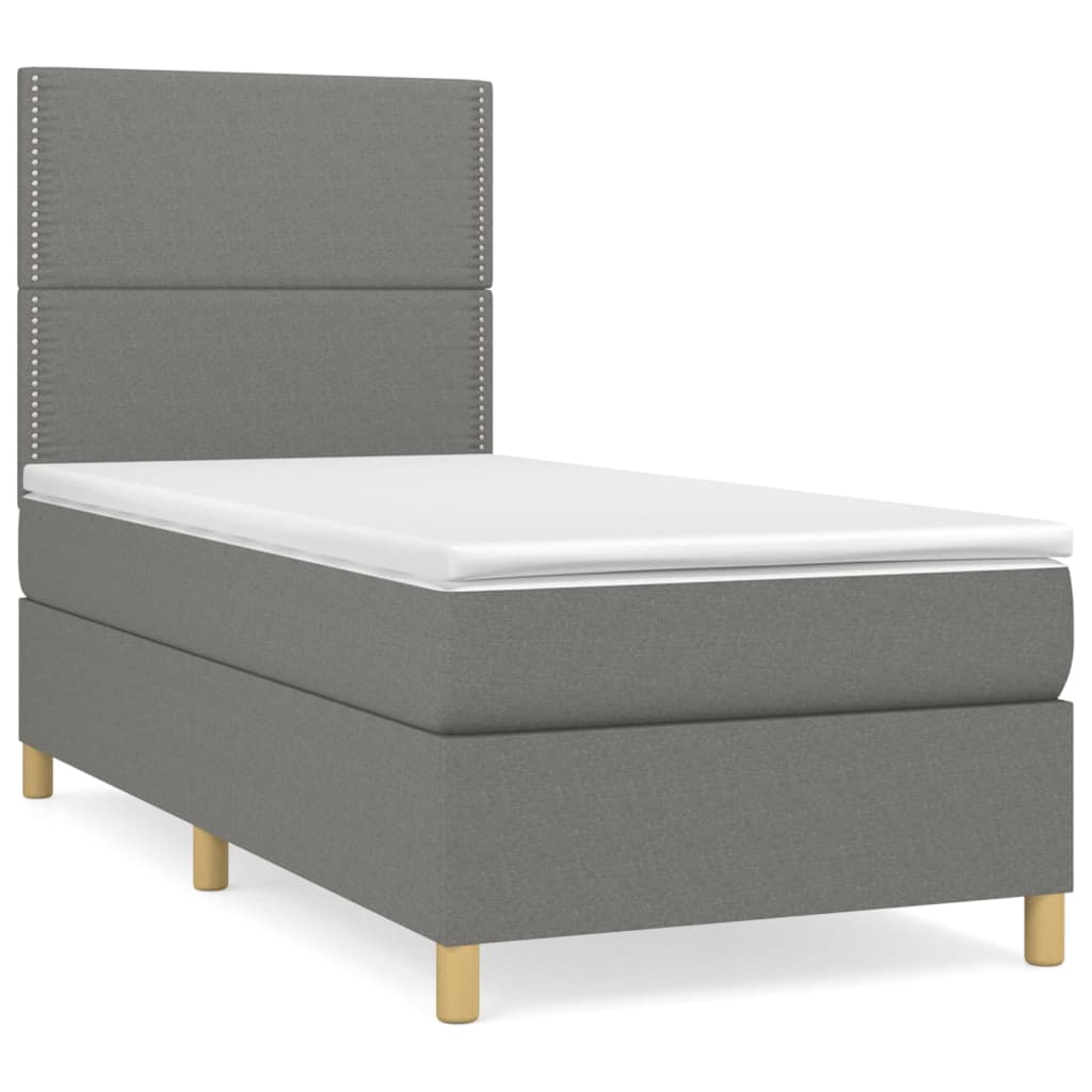 vidaXL Cama box spring con colchón tela gris oscuro 90x200 cm