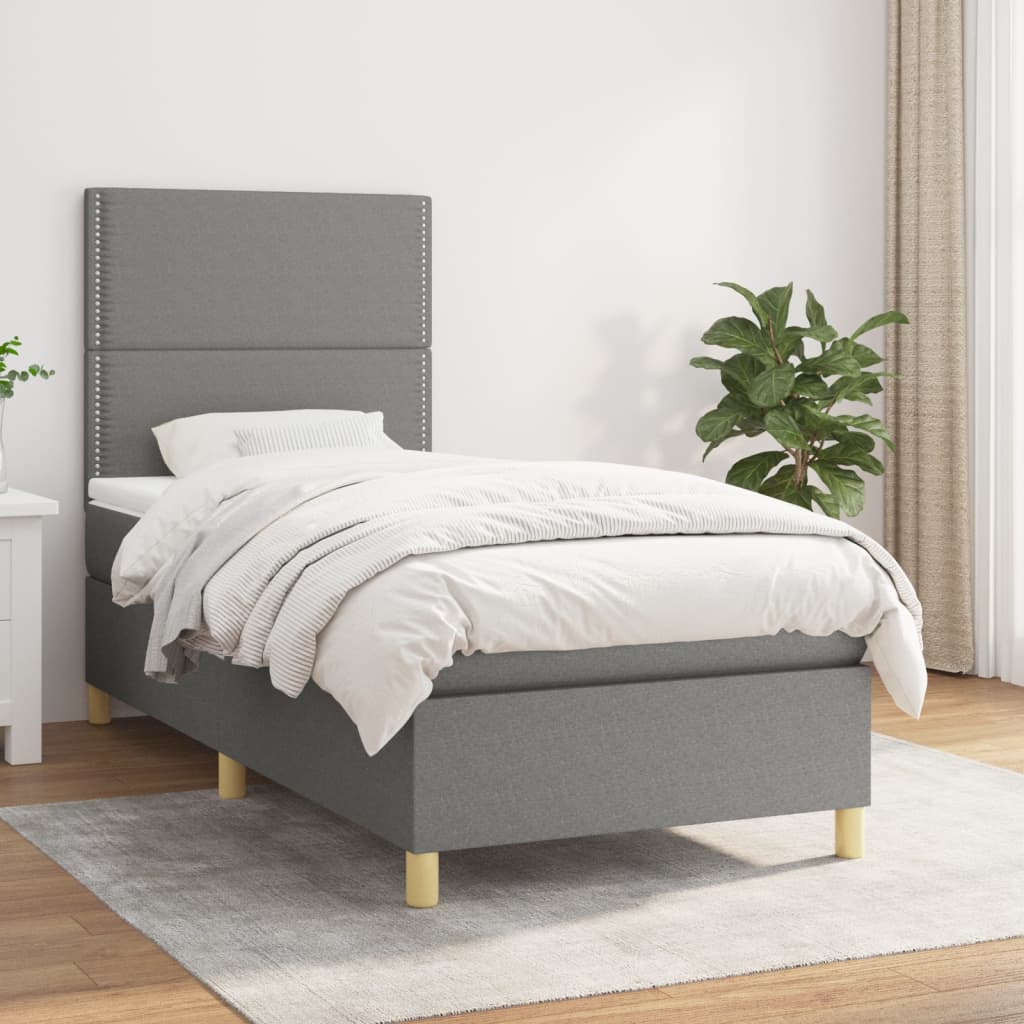 vidaXL Cama box spring con colchón tela gris oscuro 90x200 cm