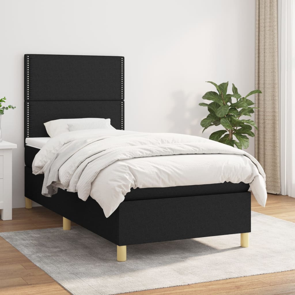 vidaXL Cama box spring con colchón tela negro 90x200 cm