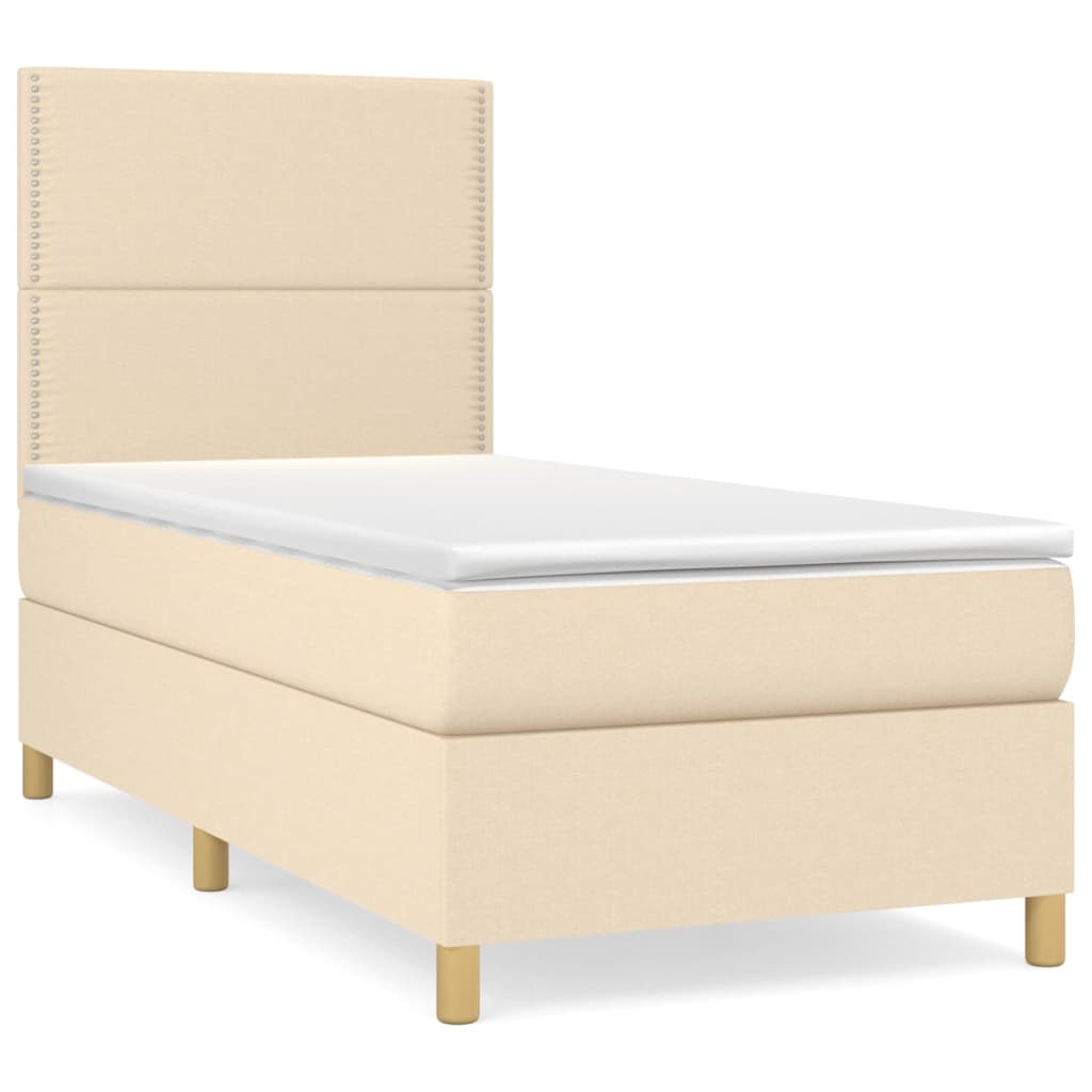 vidaXL Cama box spring con colchón tela color crema 90x200 cm