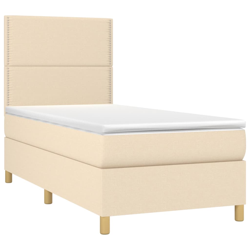 vidaXL Cama box spring con colchón tela color crema 90x200 cm