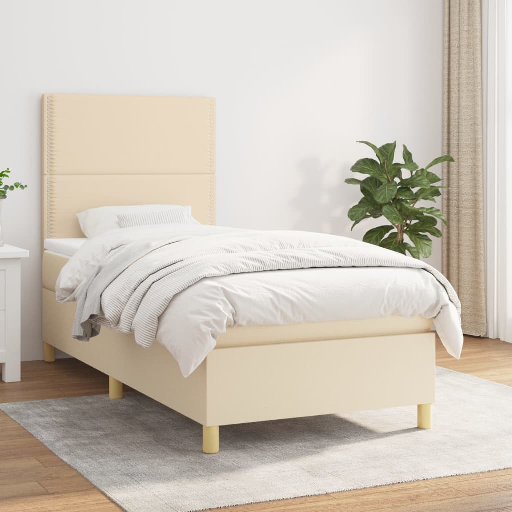 vidaXL Cama box spring con colchón tela color crema 90x200 cm