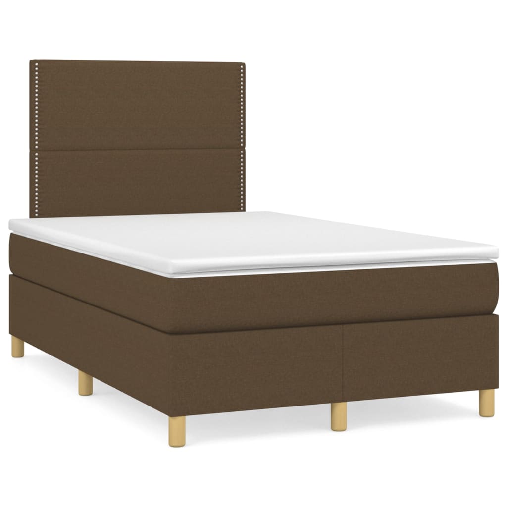 vidaXL Cama box spring con colchón tela marrón oscuro 120x200 cm