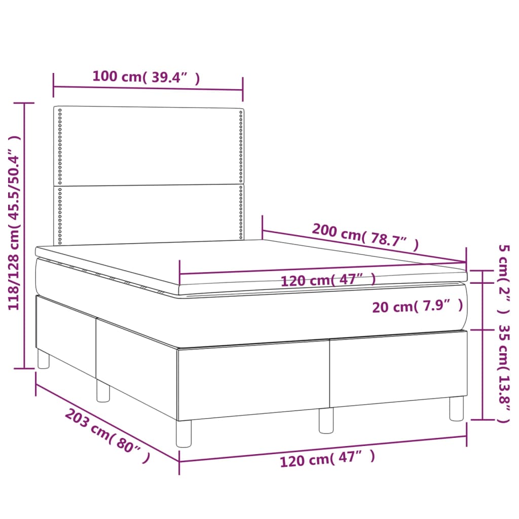 vidaXL Cama box spring con colchón tela marrón oscuro 120x200 cm