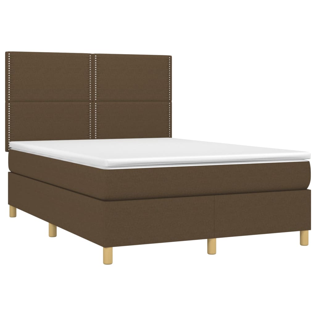 vidaXL Cama box spring con colchón tela marrón oscuro 140x190 cm