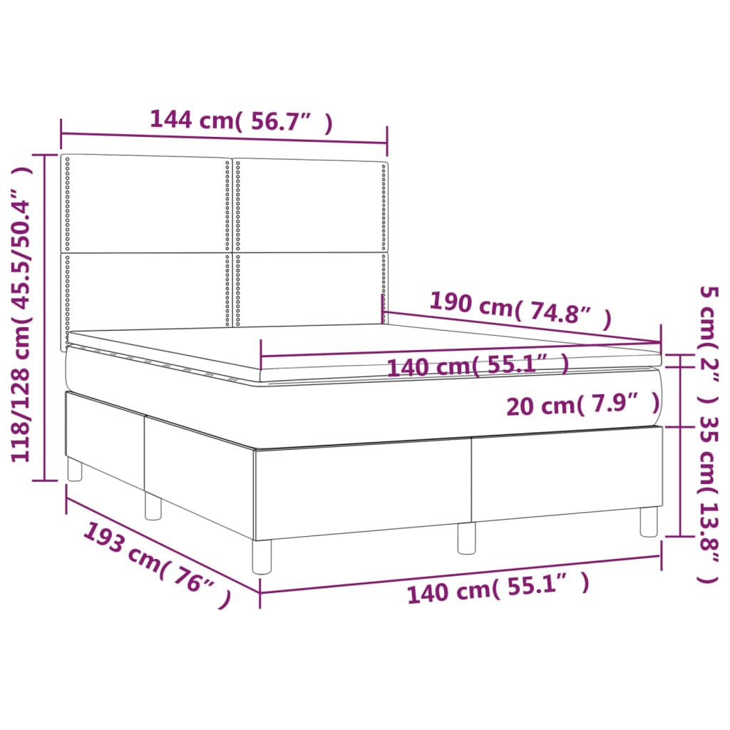 vidaXL Cama box spring con colchón tela marrón oscuro 140x190 cm