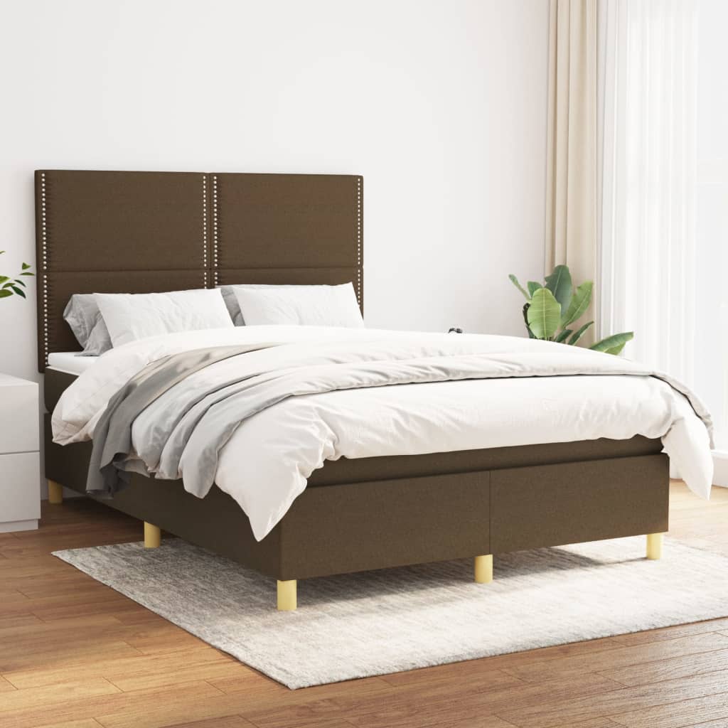 vidaXL Cama box spring con colchón tela marrón oscuro 140x190 cm