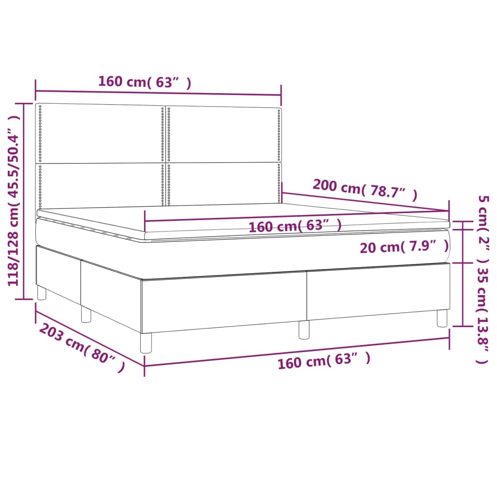 vidaXL Cama box spring con colchón tela negro 160x200 cm