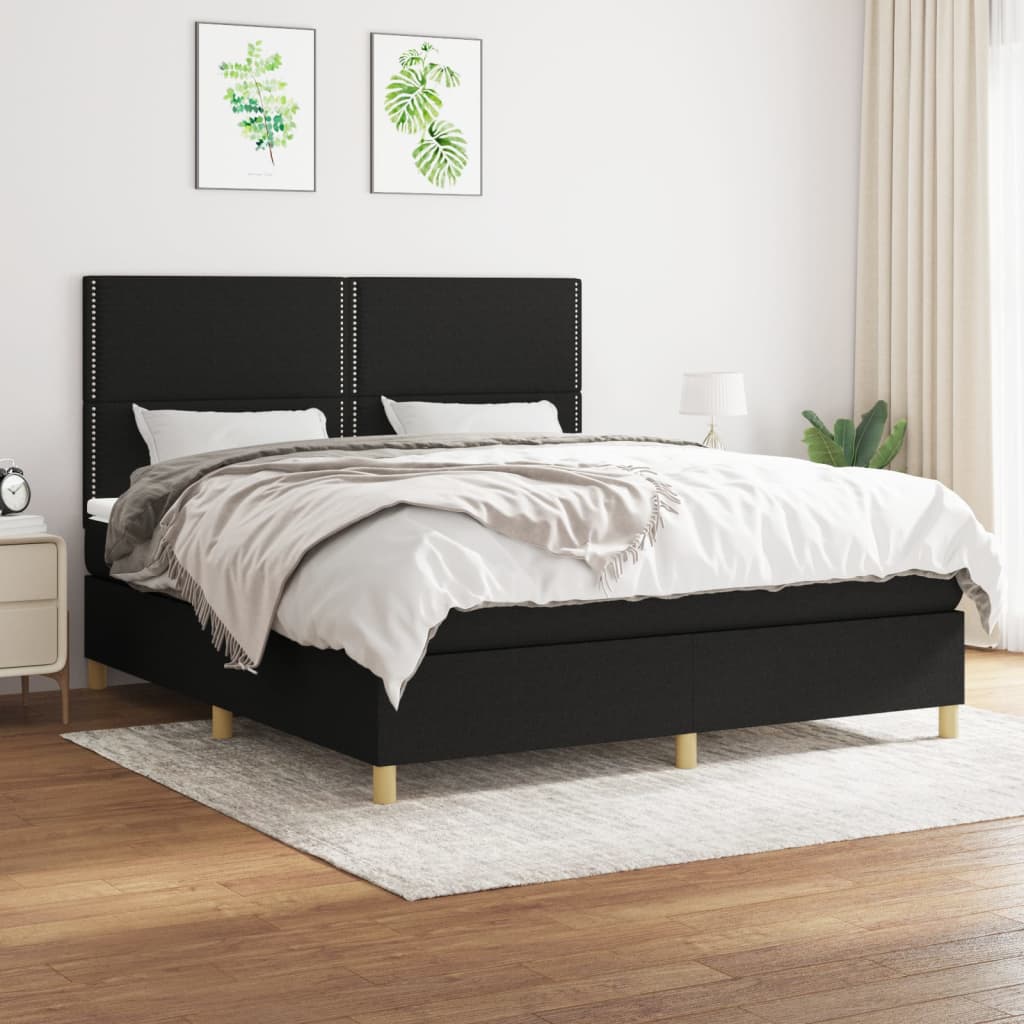 vidaXL Cama box spring con colchón tela negro 160x200 cm