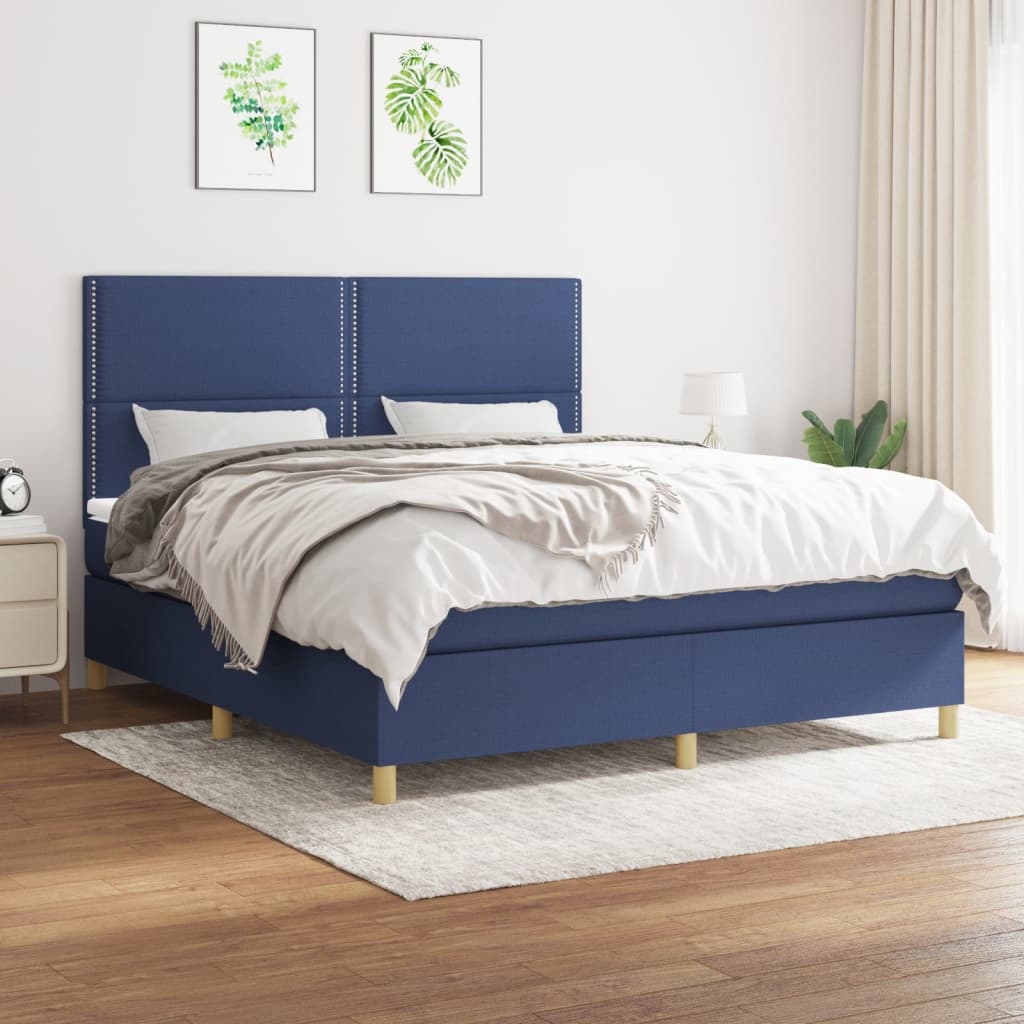 vidaXL Cama box spring con colchón tela azul 160x200 cm