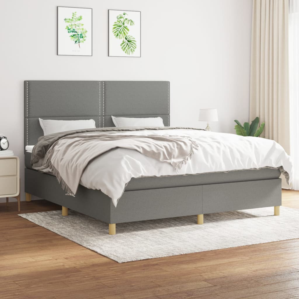 vidaXL Cama box spring con colchón tela gris oscuro 180x200 cm