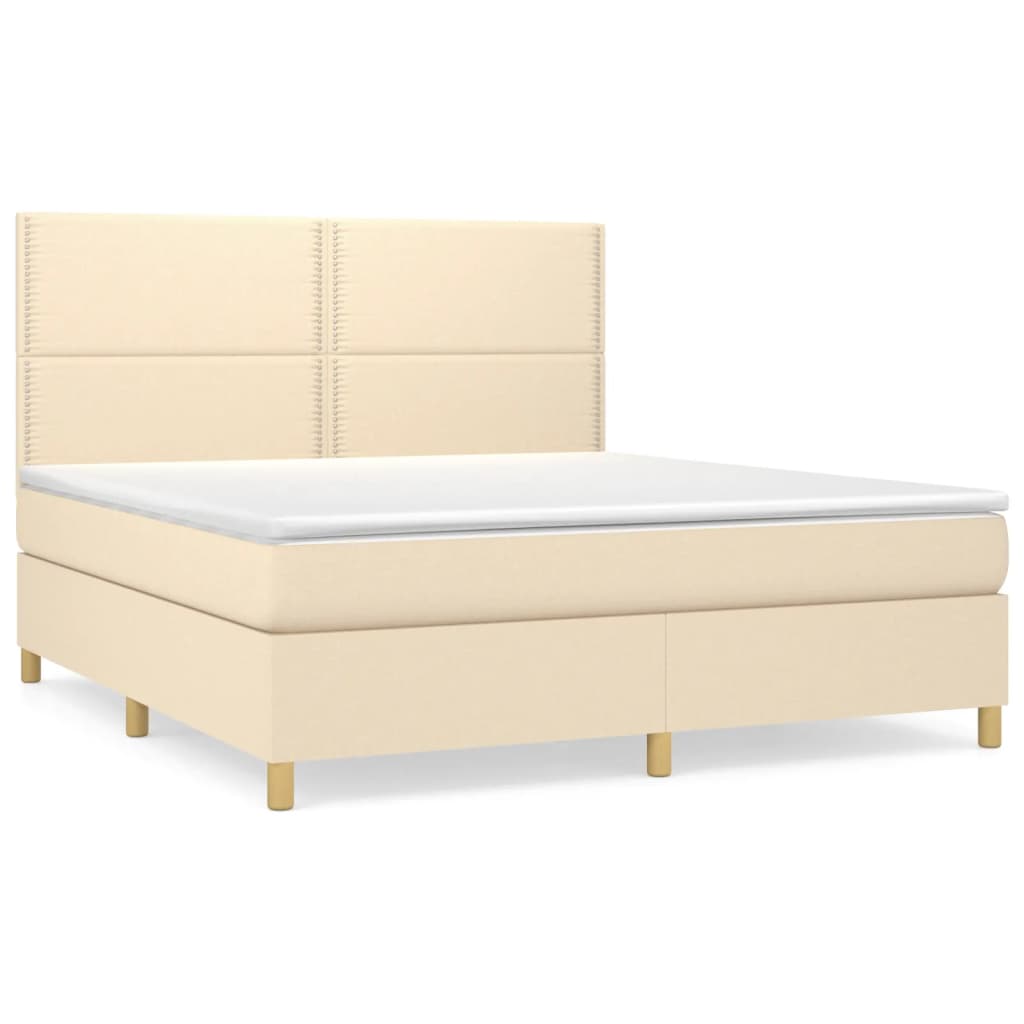 vidaXL Cama box spring con colchón tela color crema 180x200 cm