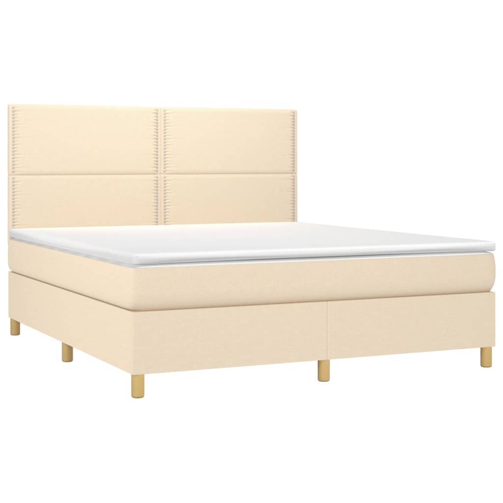 vidaXL Cama box spring con colchón tela color crema 180x200 cm