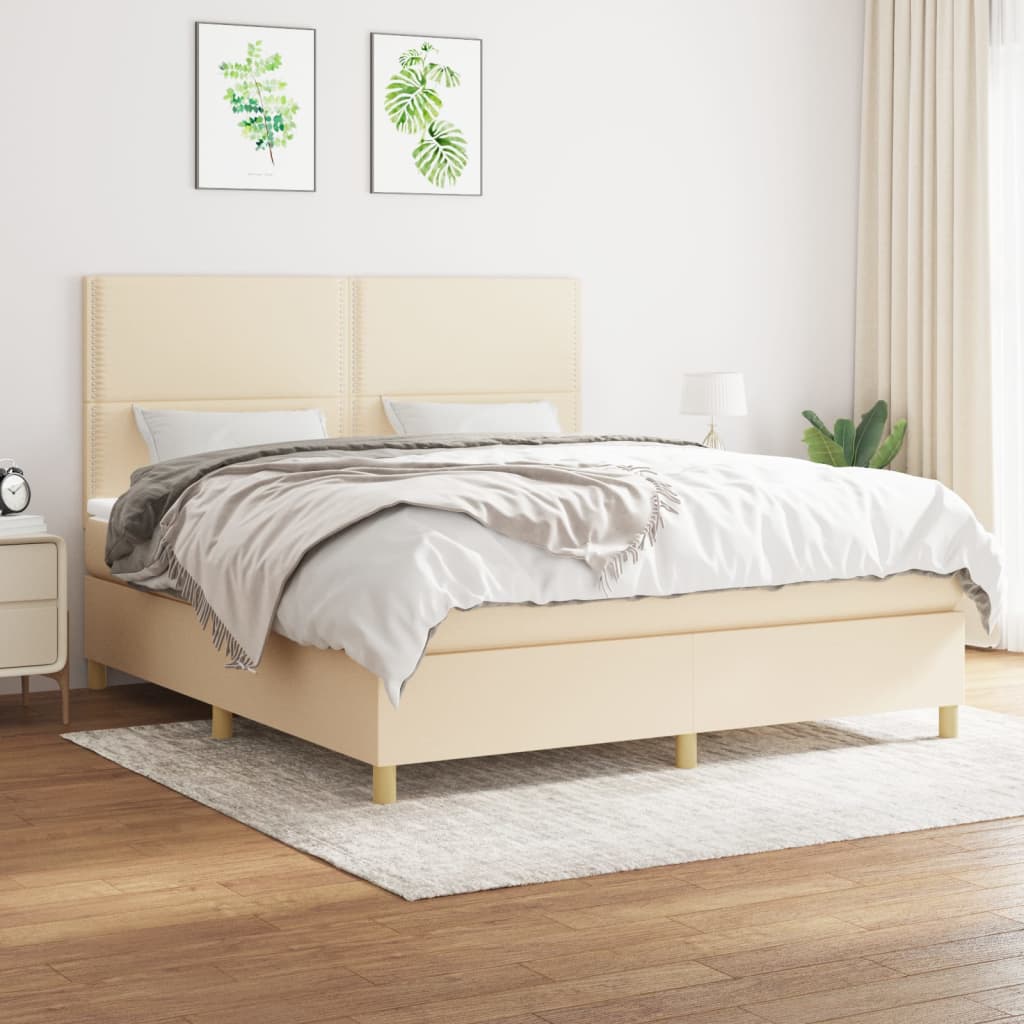 vidaXL Cama box spring con colchón tela color crema 180x200 cm