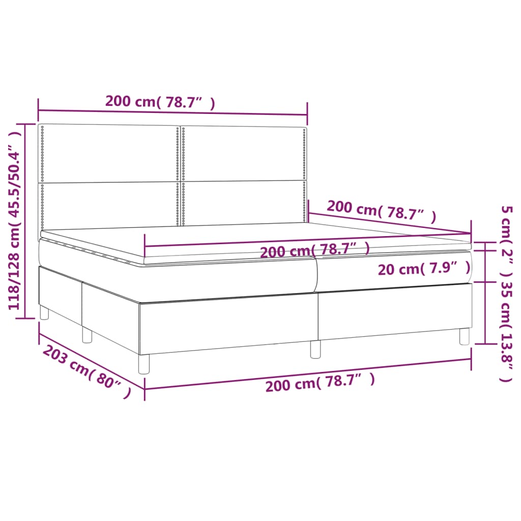 vidaXL Cama box spring con colchón tela gris oscuro 200x200 cm