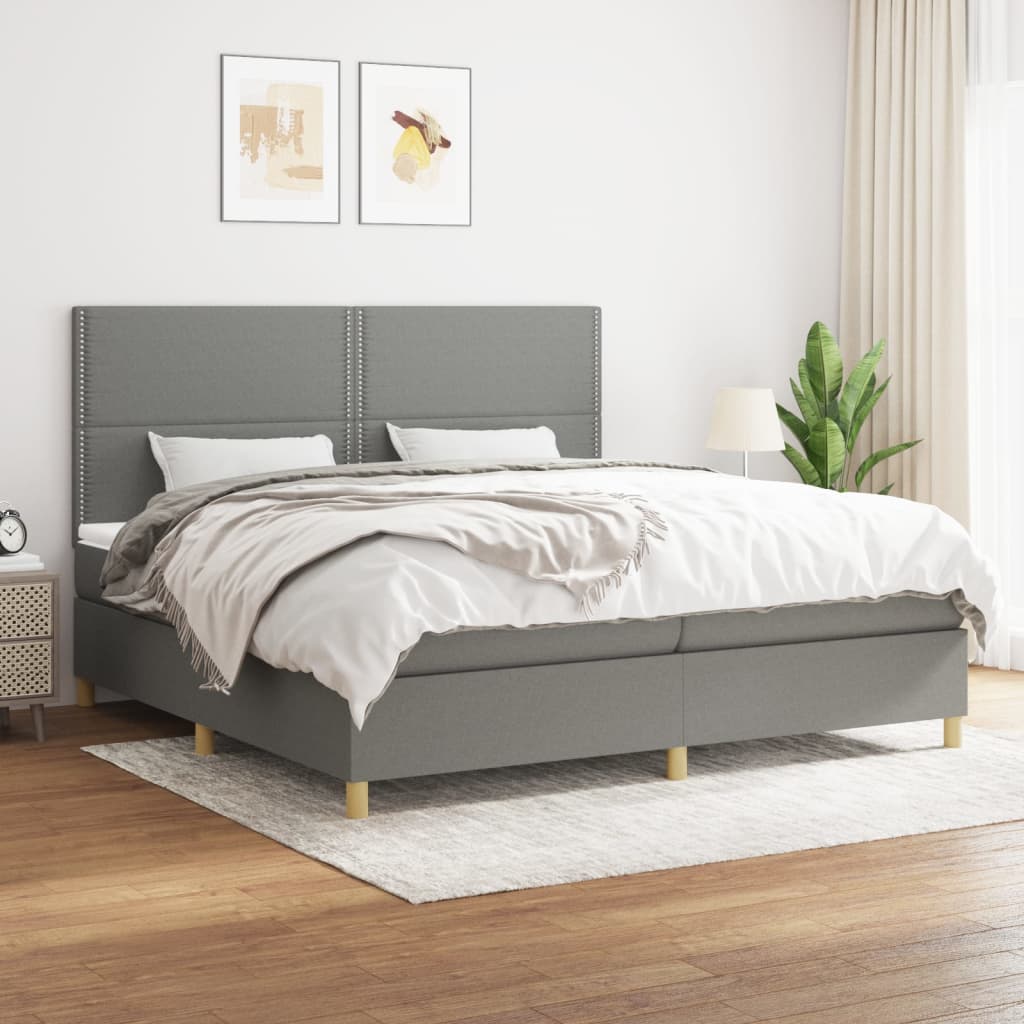 vidaXL Cama box spring con colchón tela gris oscuro 200x200 cm