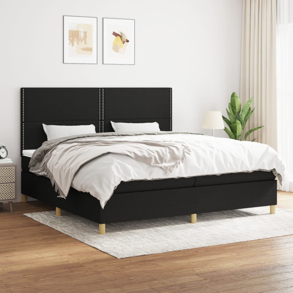 vidaXL Cama box spring con colchón tela negro 200x200 cm