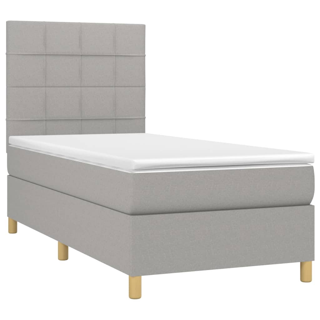 vidaXL Cama box spring con colchón tela gris claro 90x190 cm