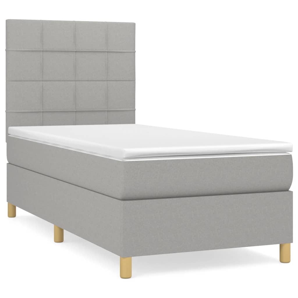 vidaXL Cama box spring con colchón tela gris claro 90x200 cm