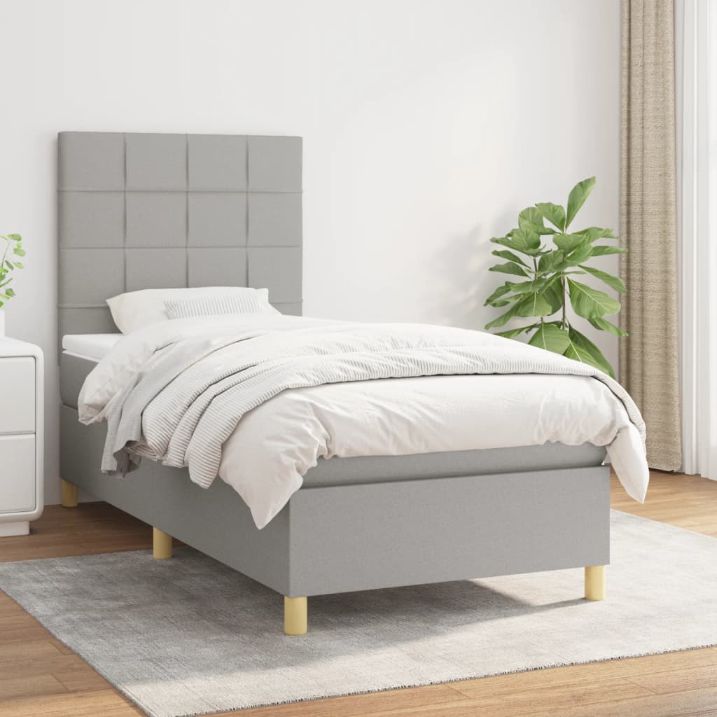 vidaXL Cama box spring con colchón tela gris claro 90x200 cm