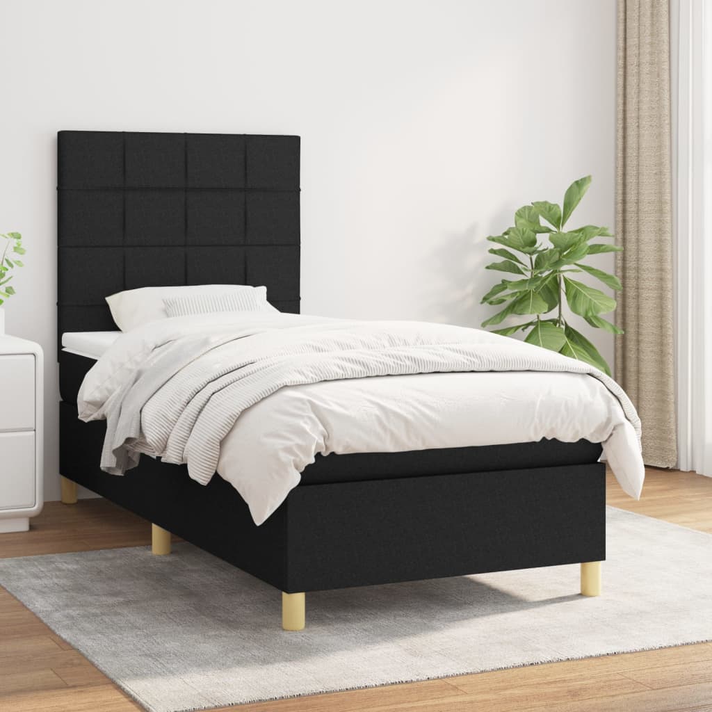 vidaXL Cama box spring con colchón tela negro 90x200 cm