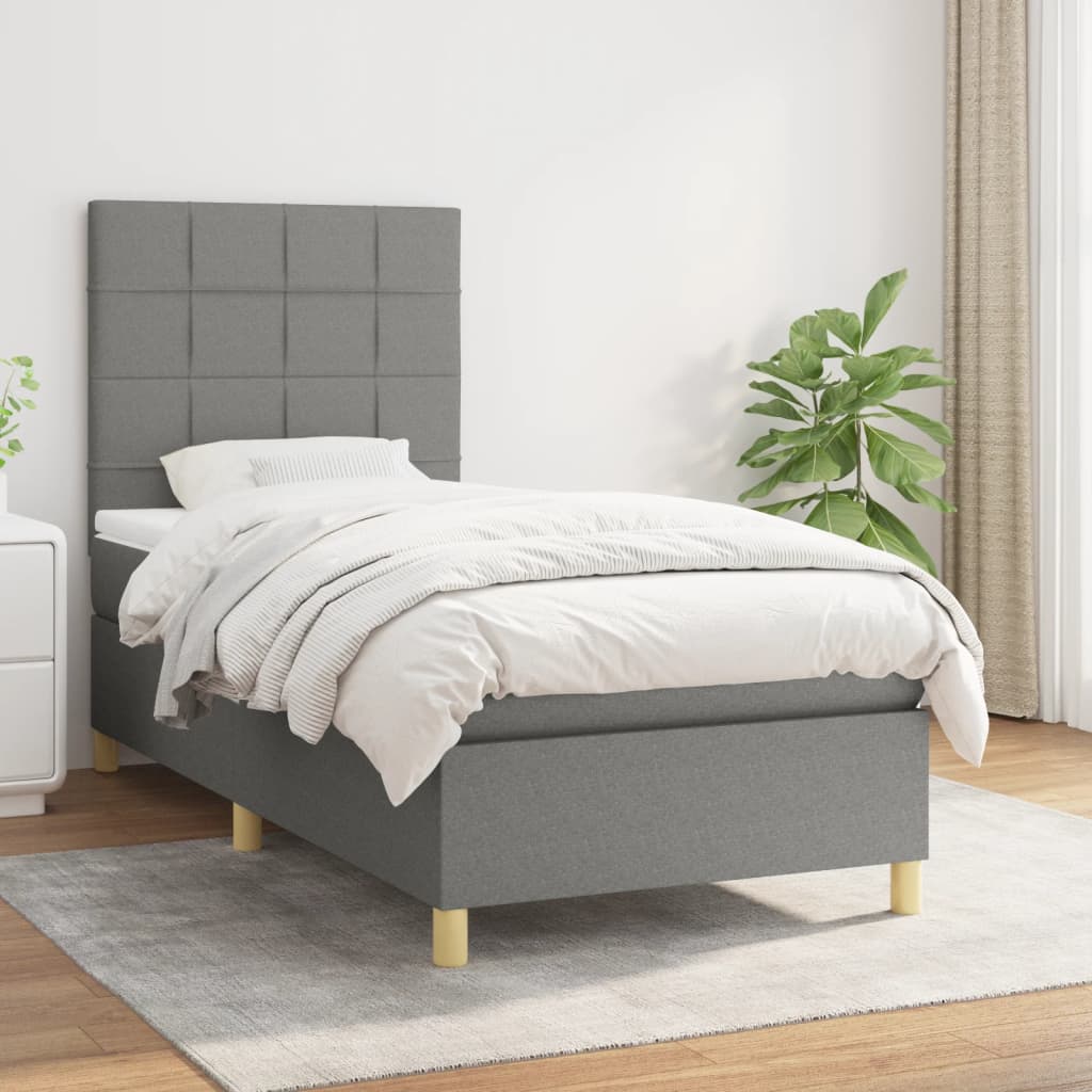 vidaXL Cama box spring con colchón tela gris oscuro 100x200 cm