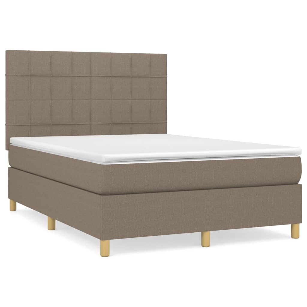 vidaXL Cama box spring con colchón tela gris taupe 140x200 cm