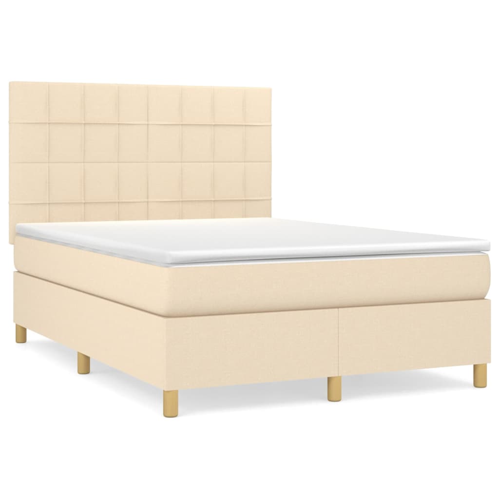 vidaXL Cama box spring con colchón tela color crema 140x200 cm