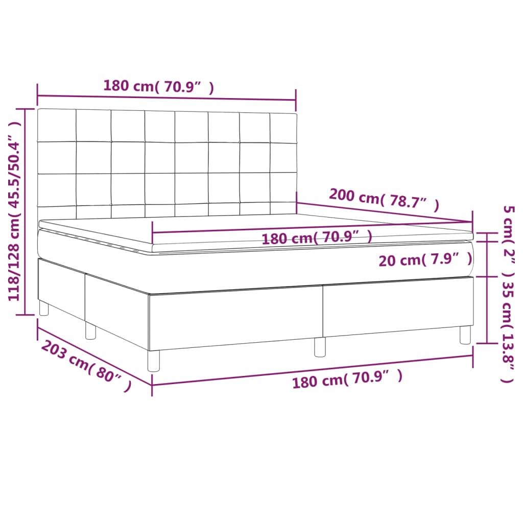 vidaXL Cama box spring con colchón tela gris claro 180x200 cm