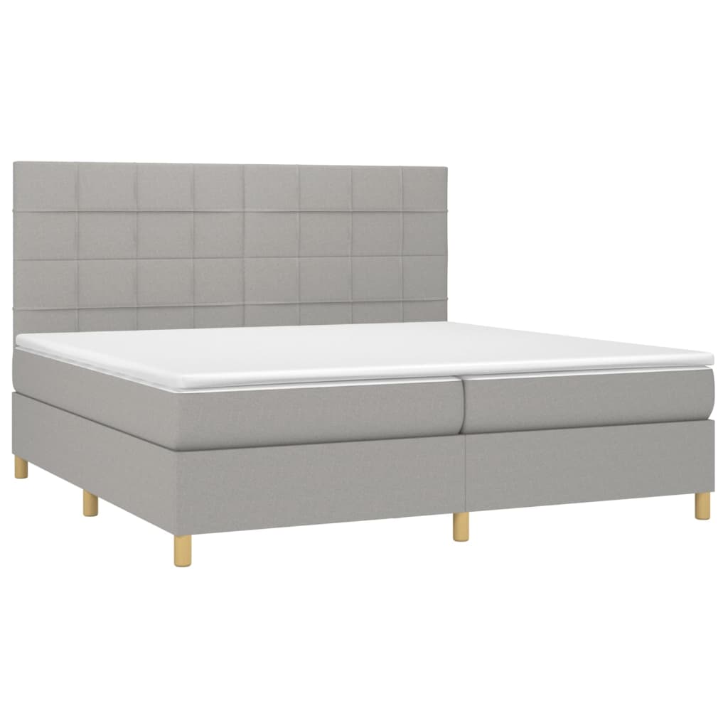 vidaXL Cama box spring con colchón tela gris claro 200x200 cm